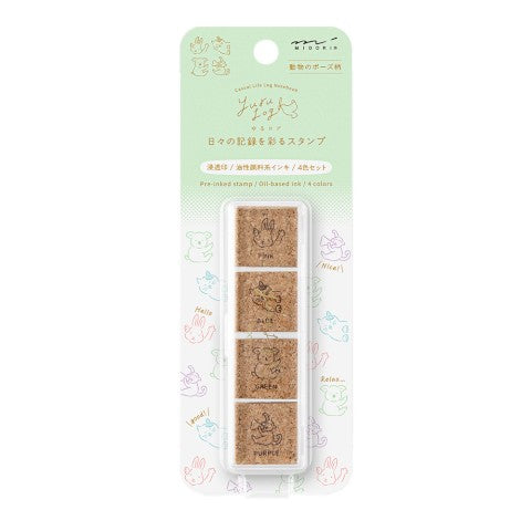 Midori Yuru Log Pre-Inked Paintable Stamp Set - Animal Poses