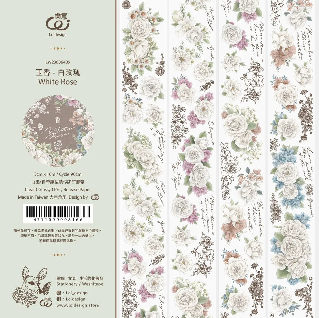 Loi Design PET Tape - White Rose