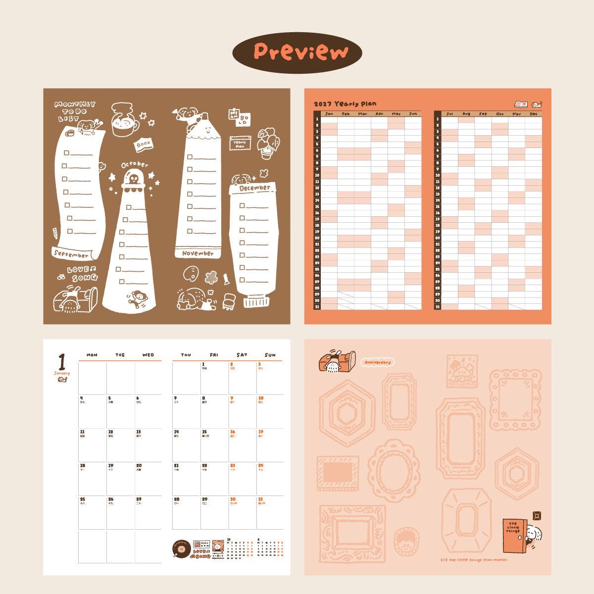 Rin! Studio The Little Things 2027 Monthly Planner Insert