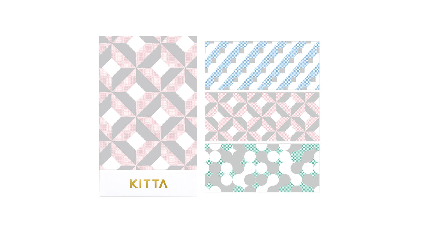 King Jim Kitta Portable Washi Tape - Wide Geometry with Silver Foil