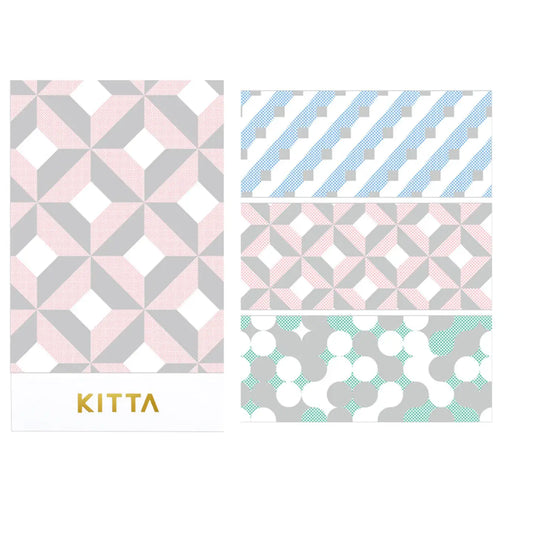 King Jim Kitta Portable Washi Tape - Wide Geometry with Silver Foil