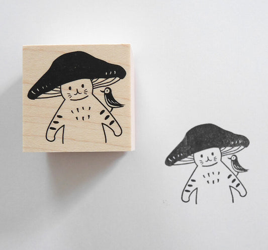 4legs Mushroom Cat Rubber Stamp - Hello Friend