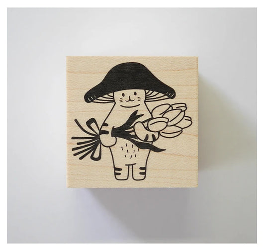 4legs Mushroom Cat Rubber Stamp - Tulips