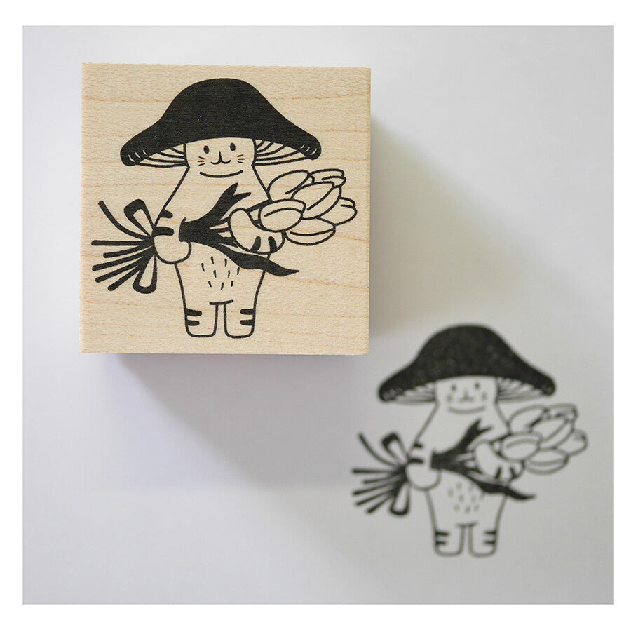 4legs Mushroom Cat Rubber Stamp - Tulips