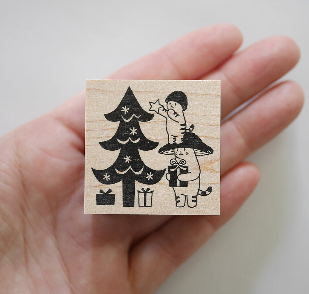 4legs Mushroom Cat Rubber Stamp - Merry Christmas