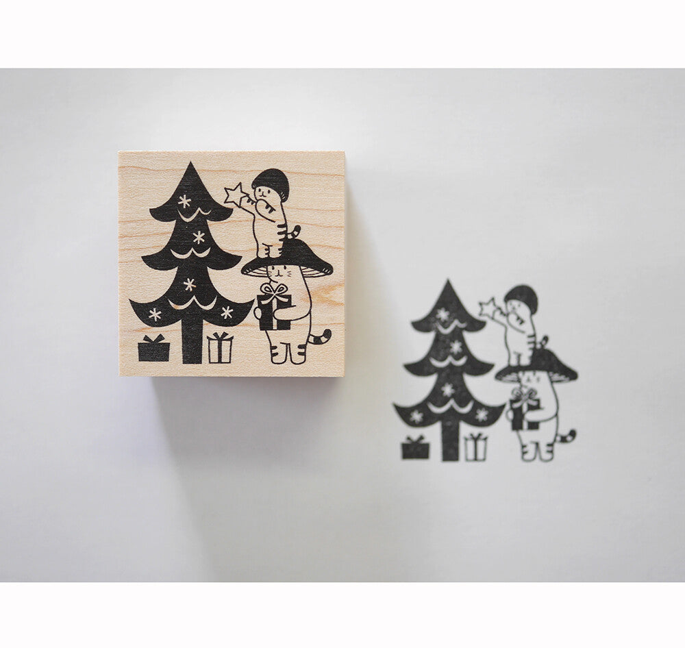 4legs Mushroom Cat Rubber Stamp - Merry Christmas