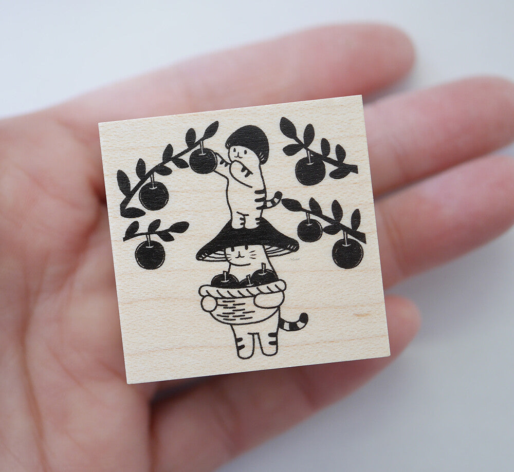 4legs Mushroom Cat Rubber Stamp - Apple Picking