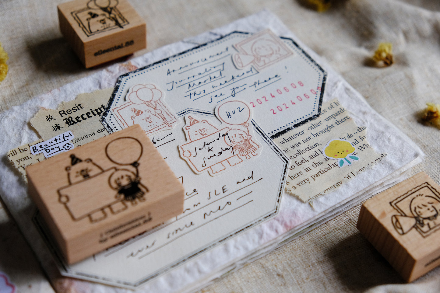 Eileen Tai Rubber Stamps - Bear and Girl Celebrate