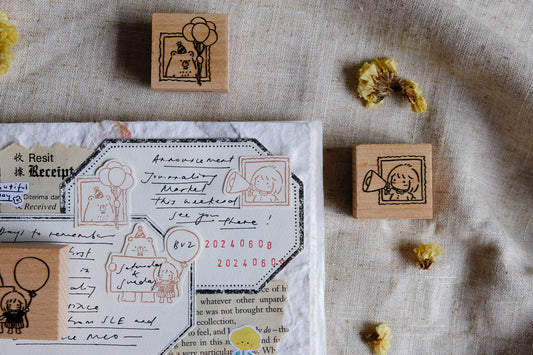 Eileen Tai Rubber Stamps - Bear and Girl Celebration