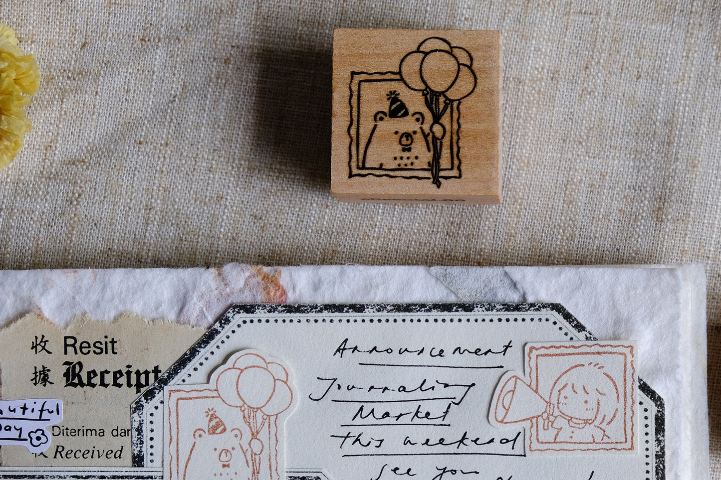 Eileen Tai Rubber Stamps - Bear and Girl Celebration