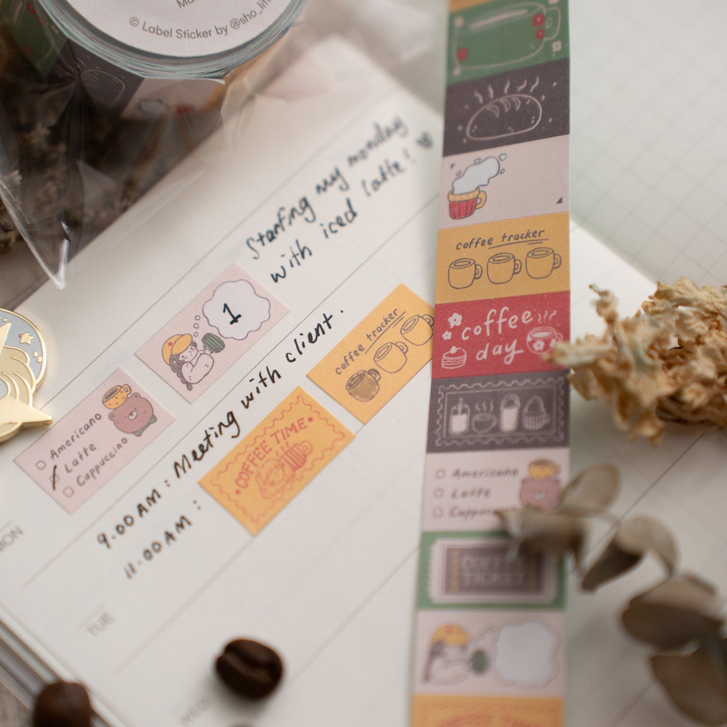 Sho Little Happiness Sticker Labels - Coffee