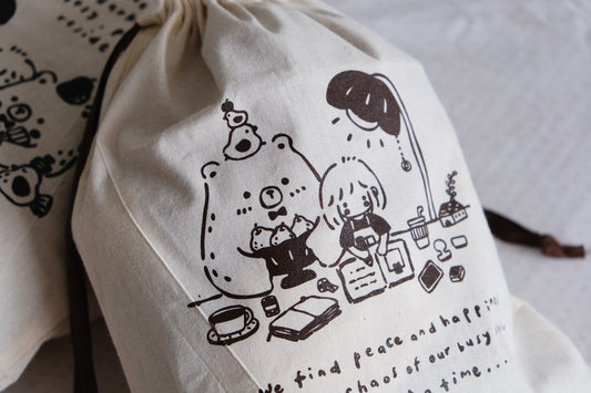 Eileen Tai Drawstring Pouch - One Stamp at a Time (Brown)