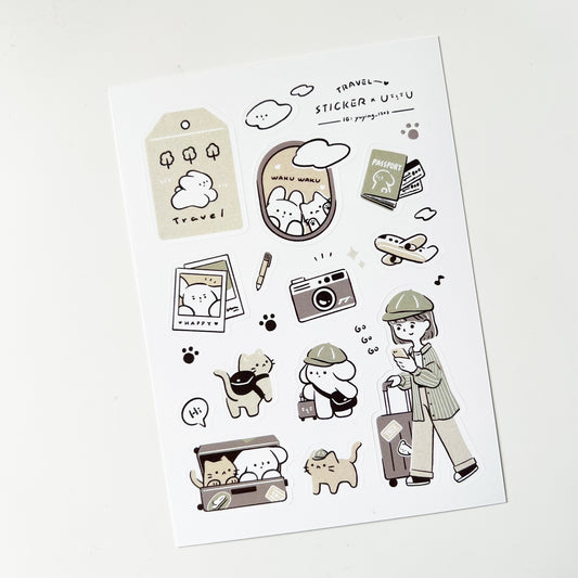 YuYing Illustration Waterproof Sticker Sheet - Travel