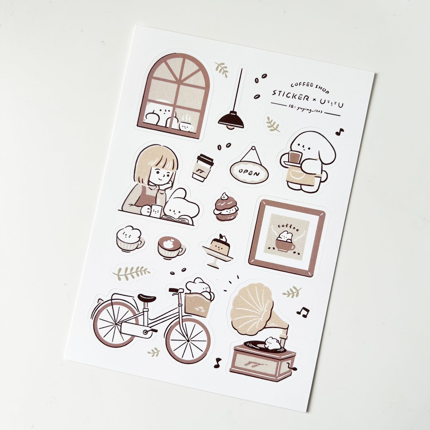YuYing Illustration Waterproof Sticker Sheet - Coffee Shop