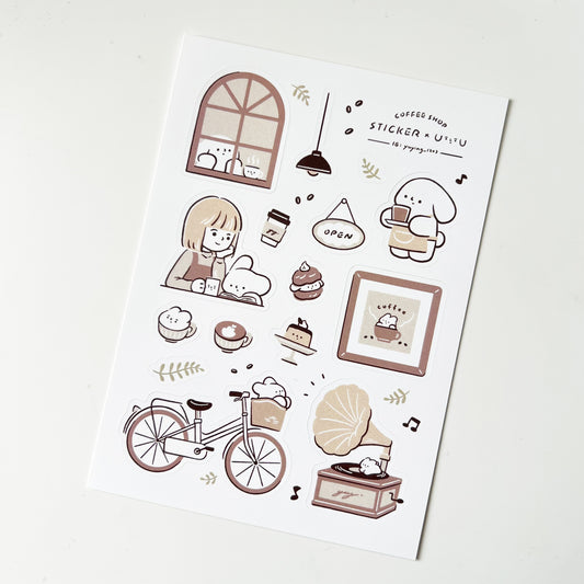 YuYing Illustration Waterproof Sticker Sheet - Coffee Shop