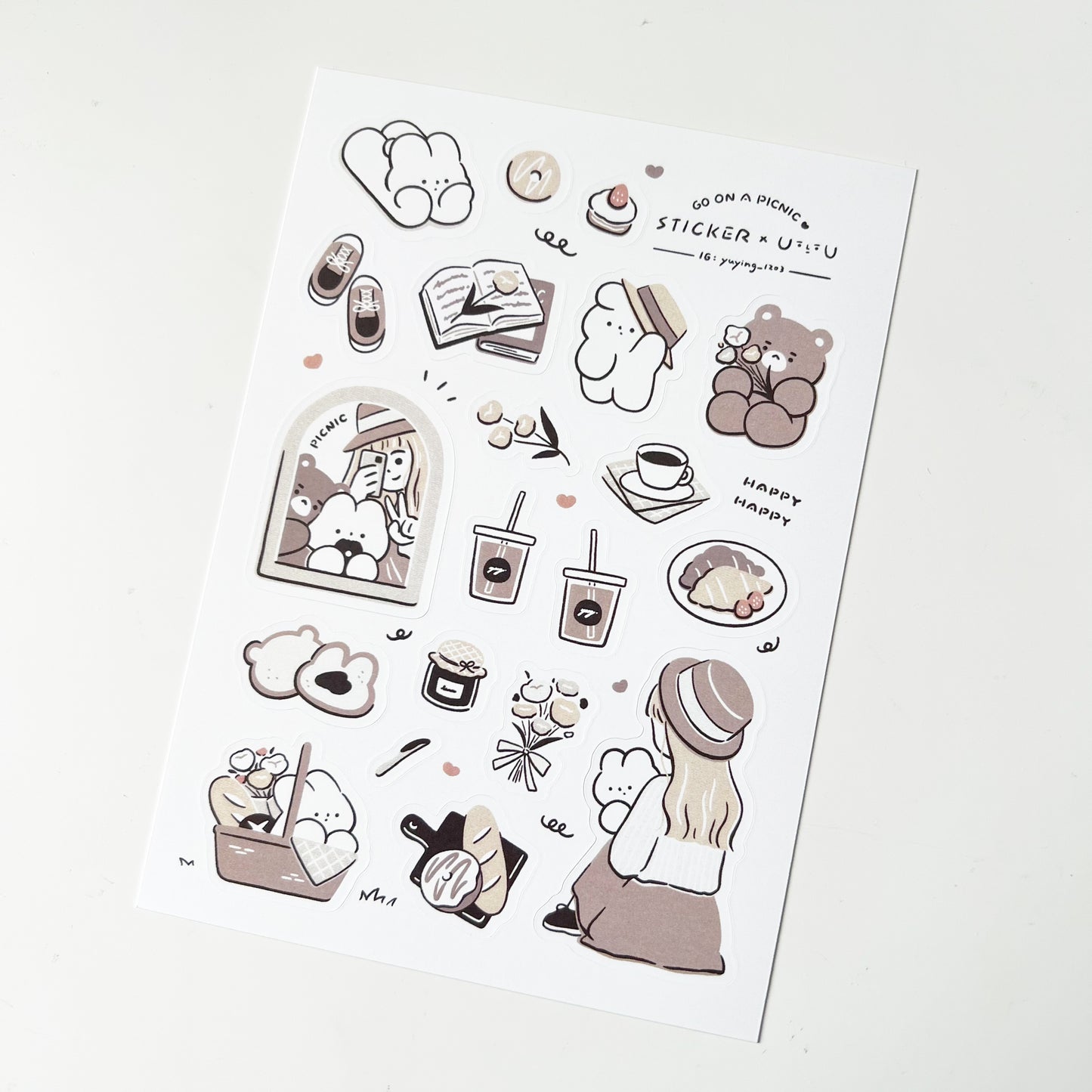 YuYing Illustration Waterproof Sticker Sheet - Go on a Picnic