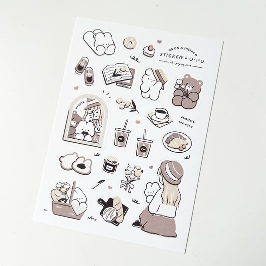 YuYing Illustration Waterproof Sticker Sheet - Go on a Picnic