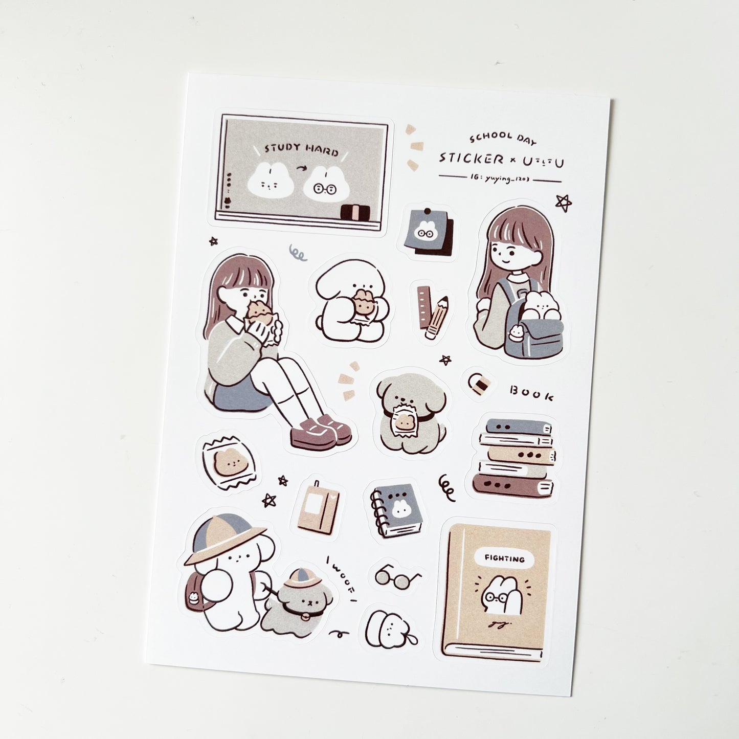 YuYing Illustration Waterproof Sticker Sheet - School Day