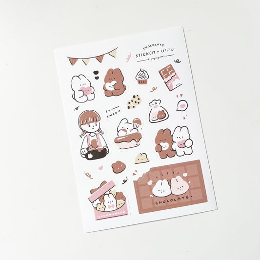 YuYing Illustration Waterproof Sticker Sheet - Chocolate