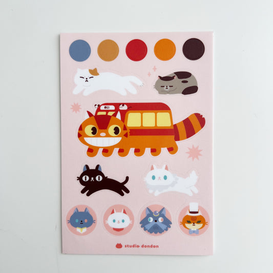 Studio DonDon Waterproof Sticker Sheet - Cats of Studio Ghibli