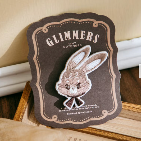 wwiinngg Embroidered Pin - Grey Bunny