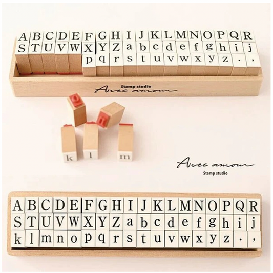 Sanby x Avec Amour Rubber Stamp Set - Alphabet in Wooden Box
