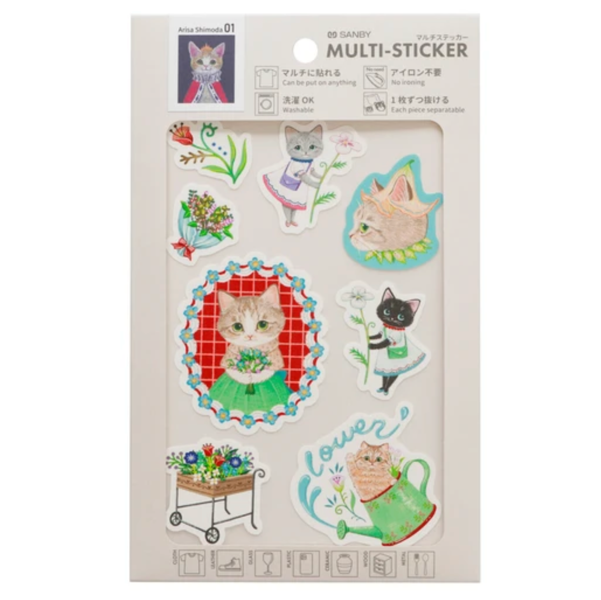 Sanby x Arisa Shimoda Multi-Sticker - Flower and Cat