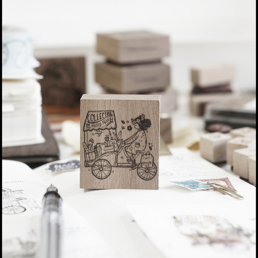 Black Milk Traveling Stationer Rubber Stamp - Girl on Cart