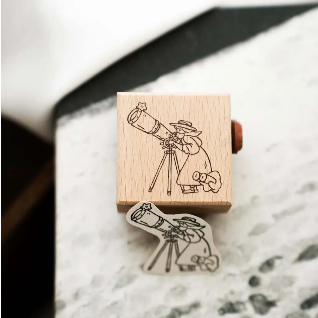 Yamadoro Double Sided Rubber Stamp - Among Stars By Telescope