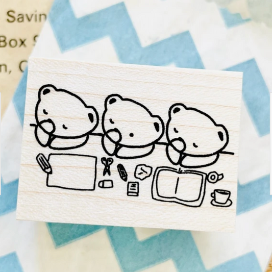 Ikhanko Rubber Stamp - Bears at the Desk