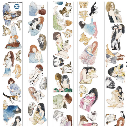 Ding Ding Clear Kiss-Cut PET Tape - #32 Cats and Girls