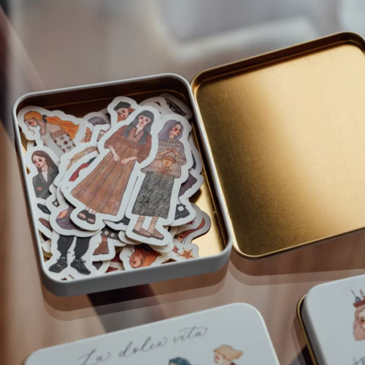 La Dolce Vita Sticker Flake Set with Tin - We Move Forward Happily