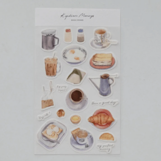 Wenyea's Illustration Sticker Sheet - Kopitiam (Coffee Shop) Mornings