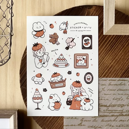 YuYing Illustration Waterproof Sticker Sheet - Strawberry