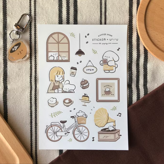 YuYing Illustration Waterproof Sticker Sheet - Coffee Shop