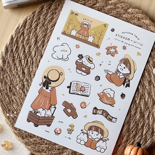 YuYing Illustration Waterproof Sticker Sheet - Autumn Trip