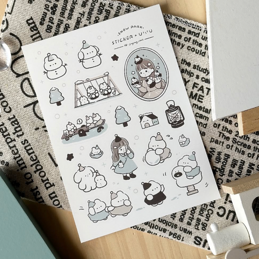 YuYing Illustration Waterproof Sticker Sheet - Snow Park