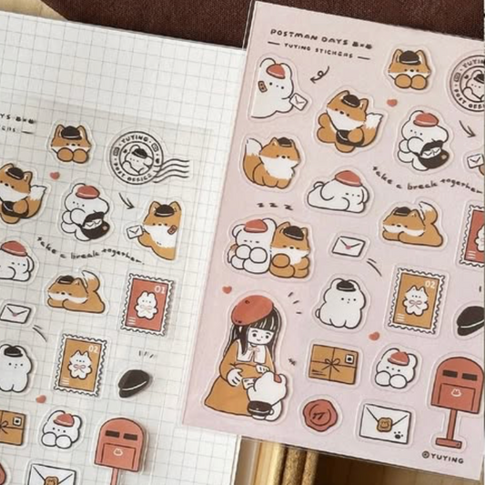 YuYing Illustration Clear Sticker Sheet with Postcard - Postman Days