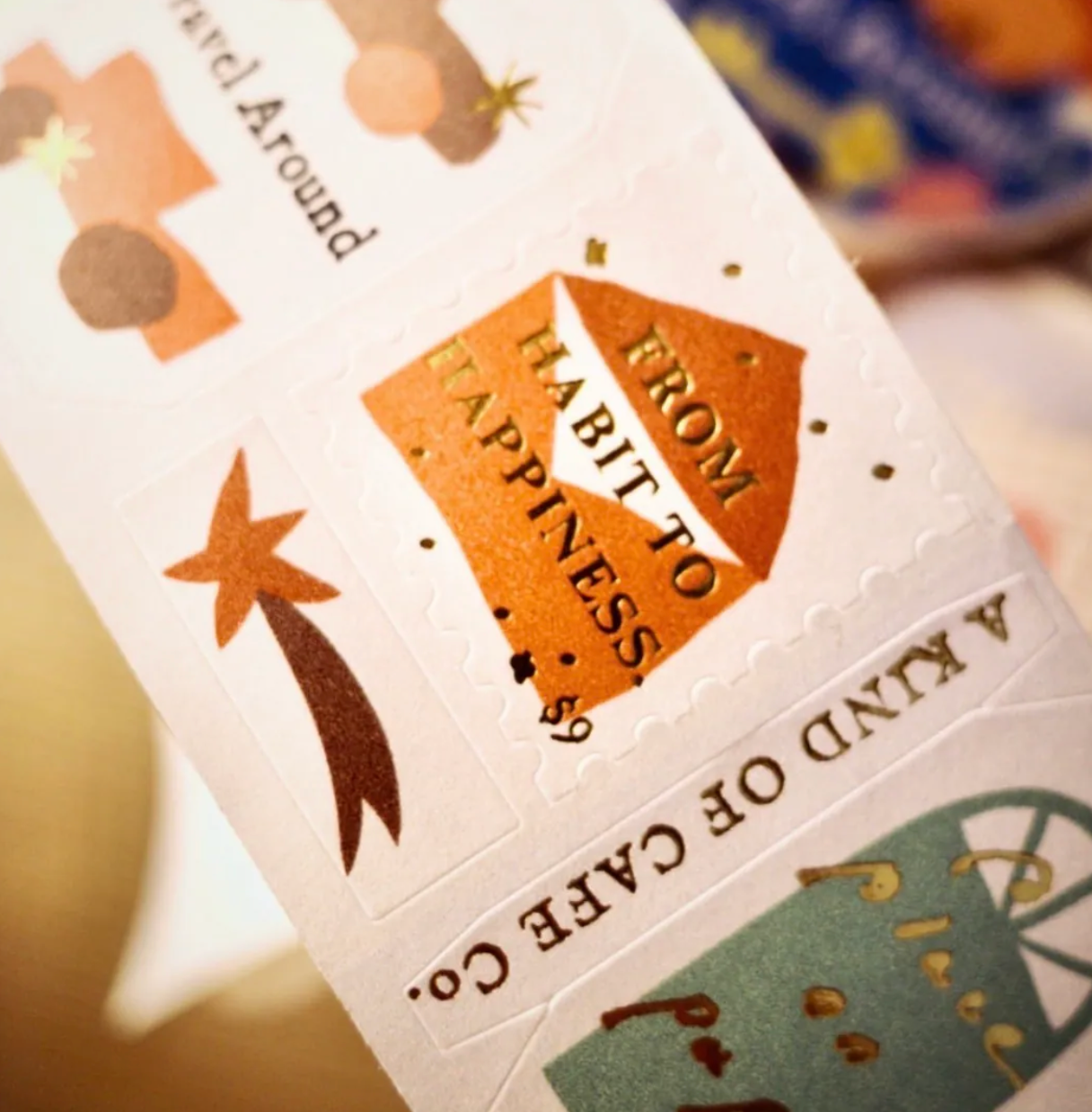 a kind of Cafe Gold Foil Stamp Sticker Roll - Travel Around