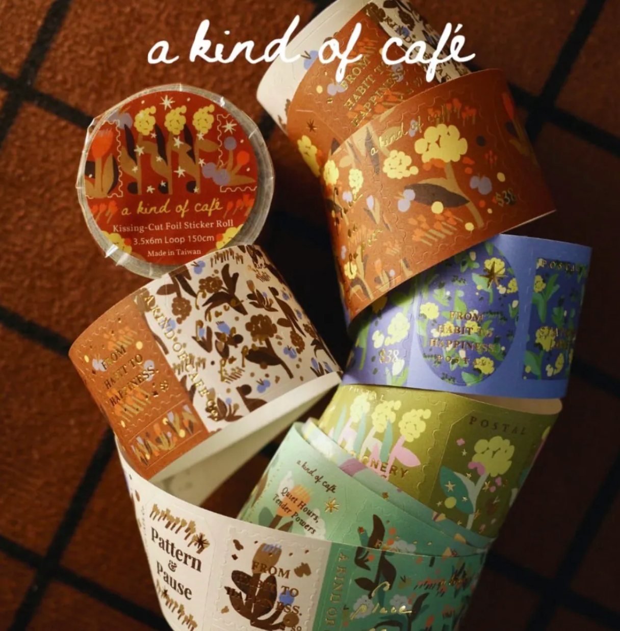 a kind of Cafe Gold Foil Stamp Sticker Roll - Pompon Flower