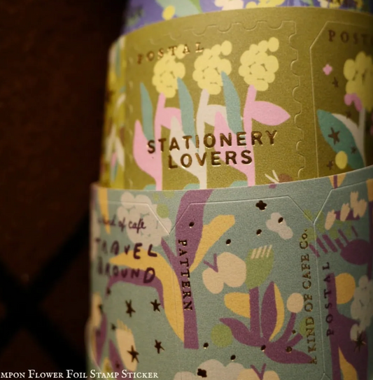 a kind of Cafe Gold Foil Stamp Sticker Roll - Pompon Flower