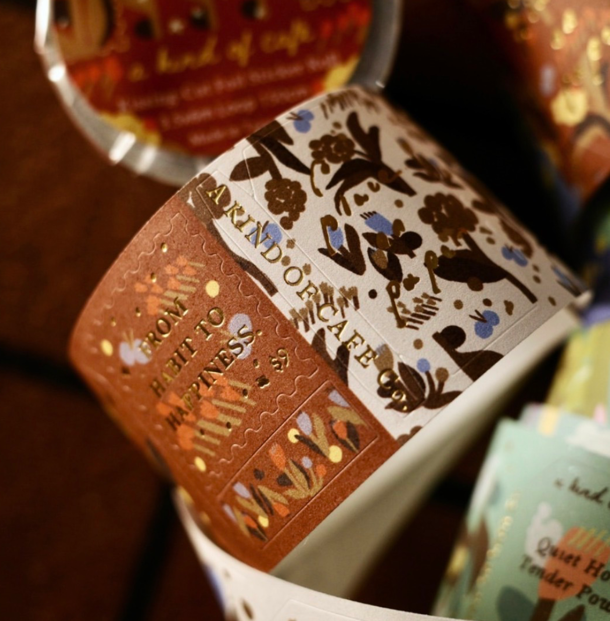 a kind of Cafe Gold Foil Stamp Sticker Roll - Pompon Flower