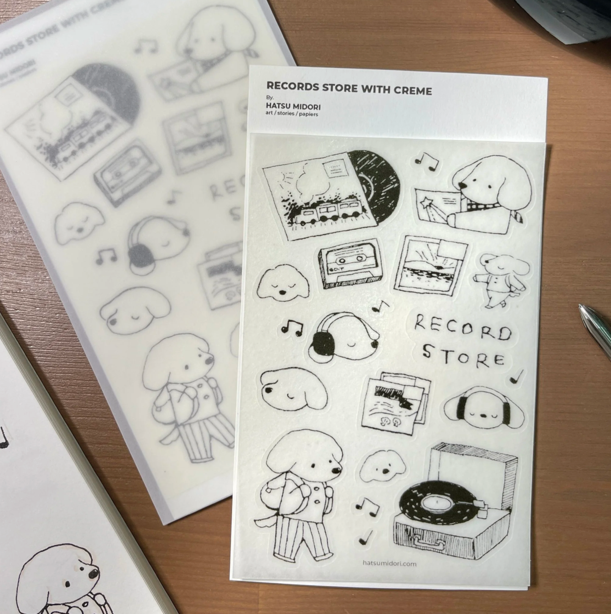 Hatsu Midori Washi Sticker Sheet - Record Shop with Creme