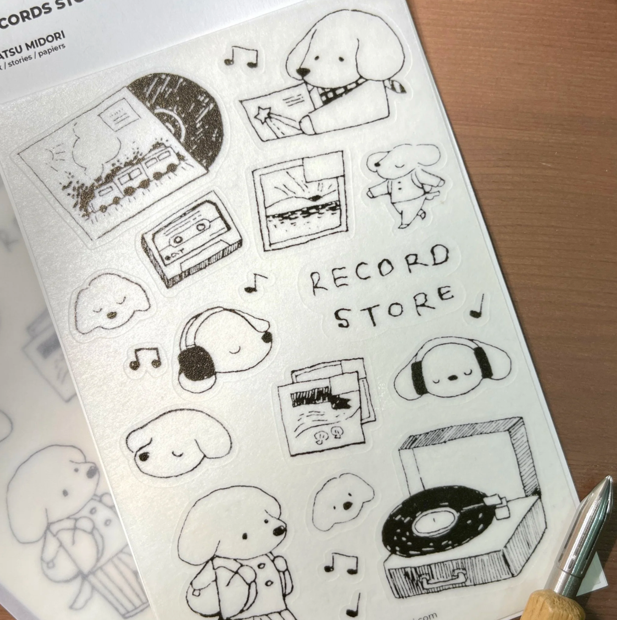 Hatsu Midori Washi Sticker Sheet - Record Shop with Creme