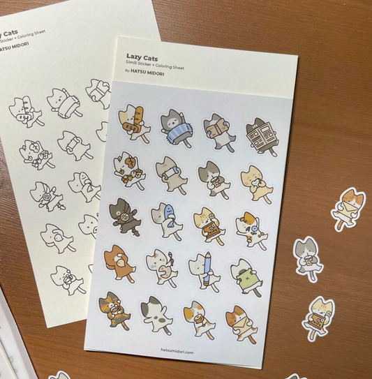 Hatsu Midori Washi Sticker Sheet - Lazy Cats