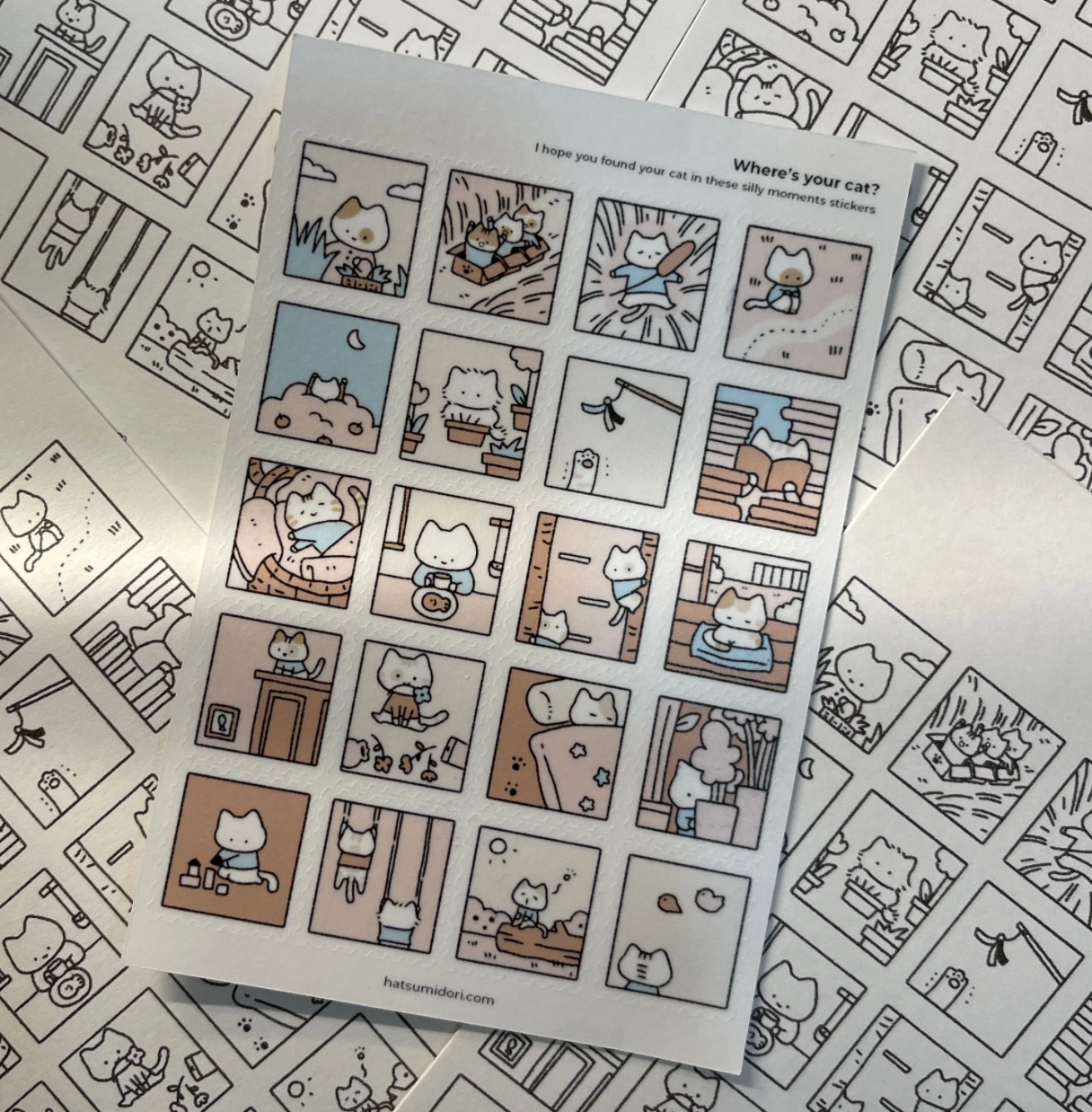 Hatsu Midori Washi Sticker Sheet - Cat Moments