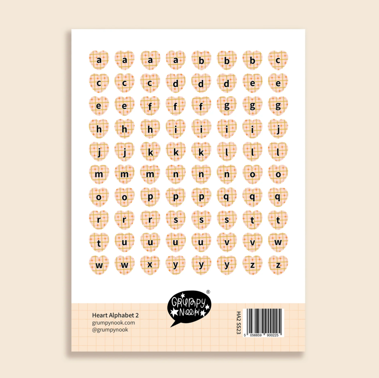 Grumpy Nook A6 Sticker Sheet - Heart Alphabet 2