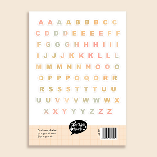 Grumpy Nook A6 Sticker Sheet - Ombre Alphabet
