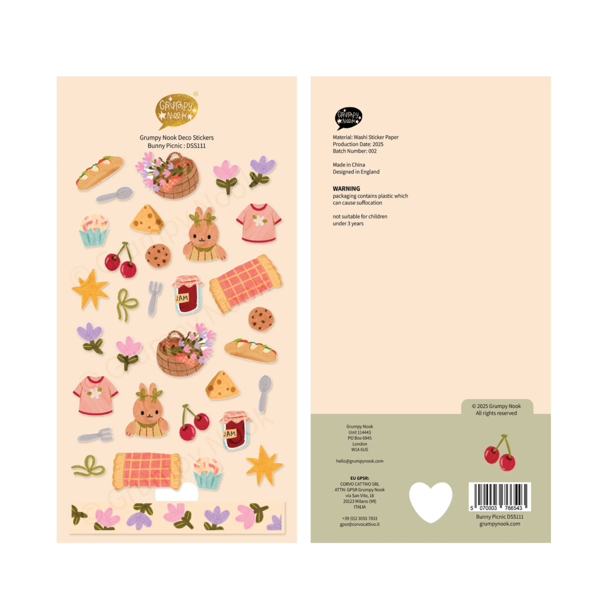 Grumpy Nook Deco Sticker Sheet - Bunny Picnic