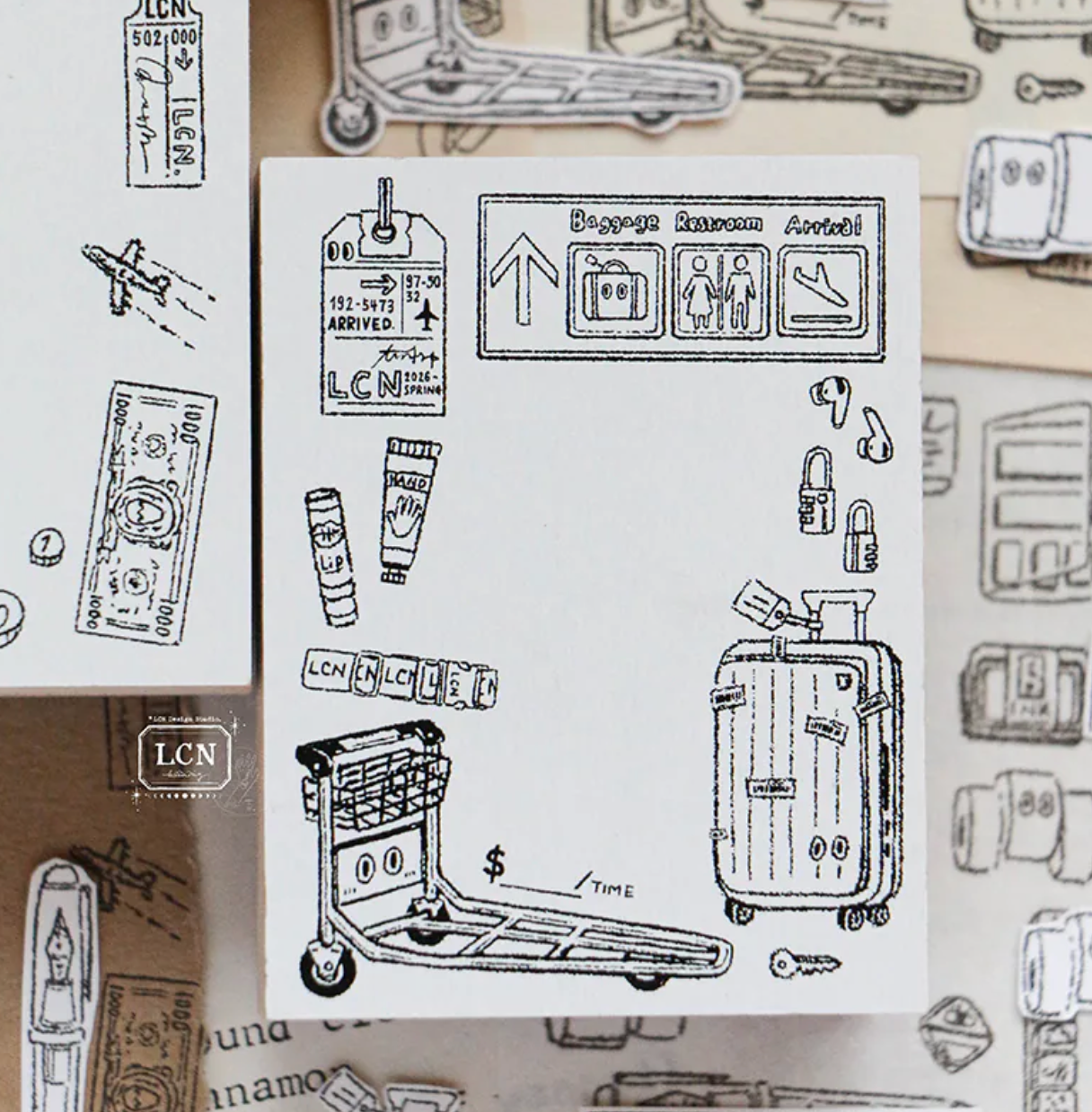 LCN Design Studio Rubber Stamp- Travel 4 Baggage